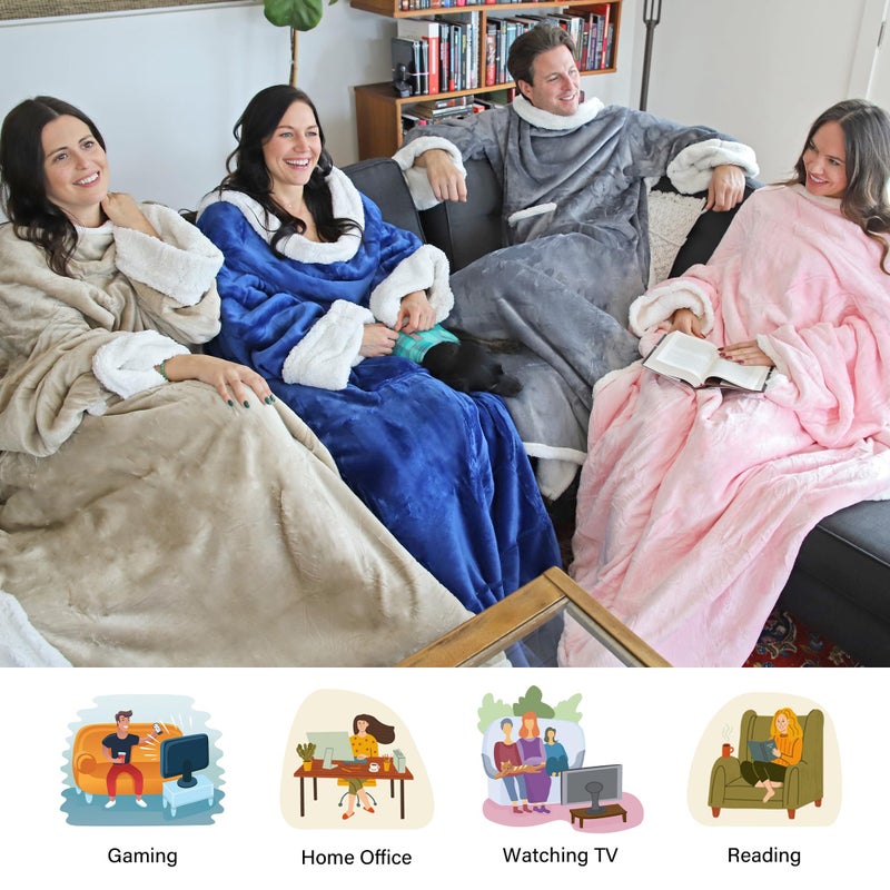 Catalonia Sherpa Wearable Blanket with Sleeves Arms, Comfy Sleeved TV Wrap Blanket, Large Snuggly Throw for Women and Men, Gift for Her - Image 2